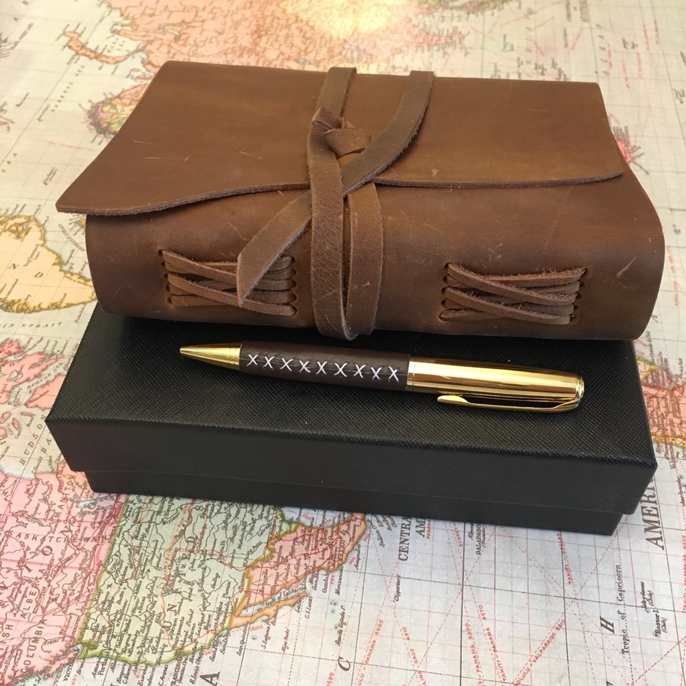 New Antique Leather Journal w/Gift Box & Pen 5X7